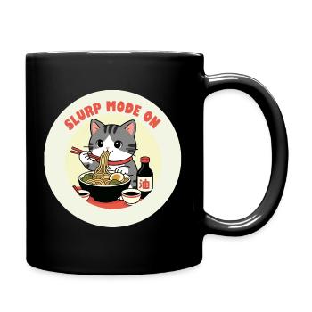 Kitten eating Ramen Slurp mode - Full Colour Mug - black - Right