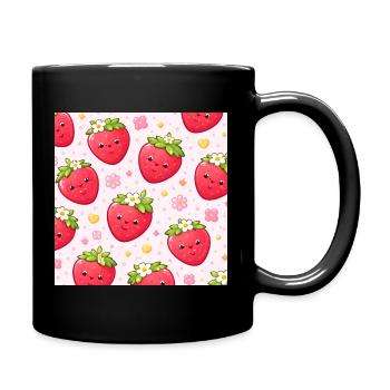 Kawaii Strawberry Polka Dot Pattern Pink - Full Colour Mug - black - Right