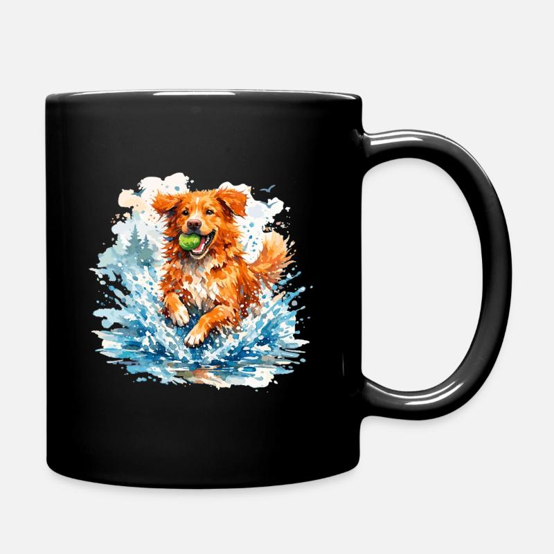 Toller im Sprung: Aquarell Duck Tolling Retriever - Tasse einfarbig - Schwarz