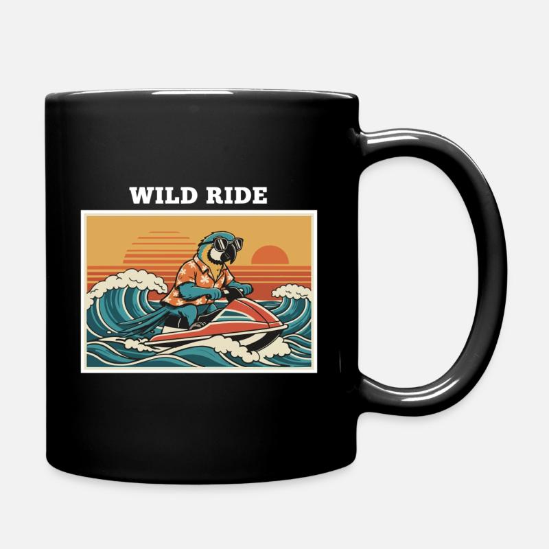 Retro Jet Ski Parrot "Wild Ride" - Full Colour Mug - black