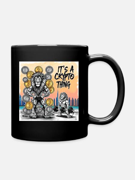 Crypto Lion Muscle Hero - Full Colour Mug - black