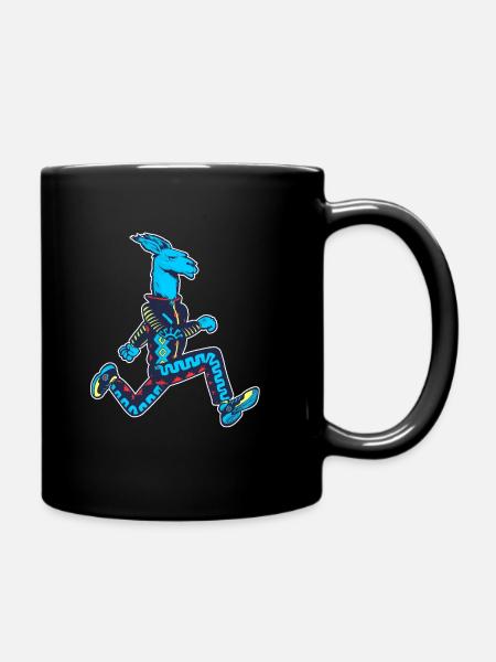 Blue Llama runner - Full Colour Mug - black
