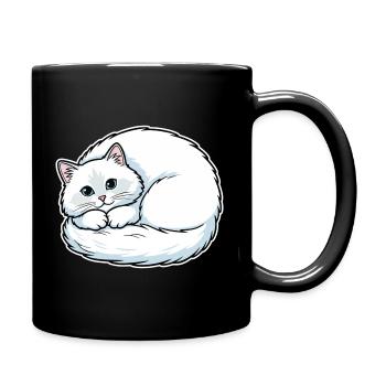 Chat Blanc Angora Yeux Bleus Enroulé Mignon - Mug uni - noir - Droite