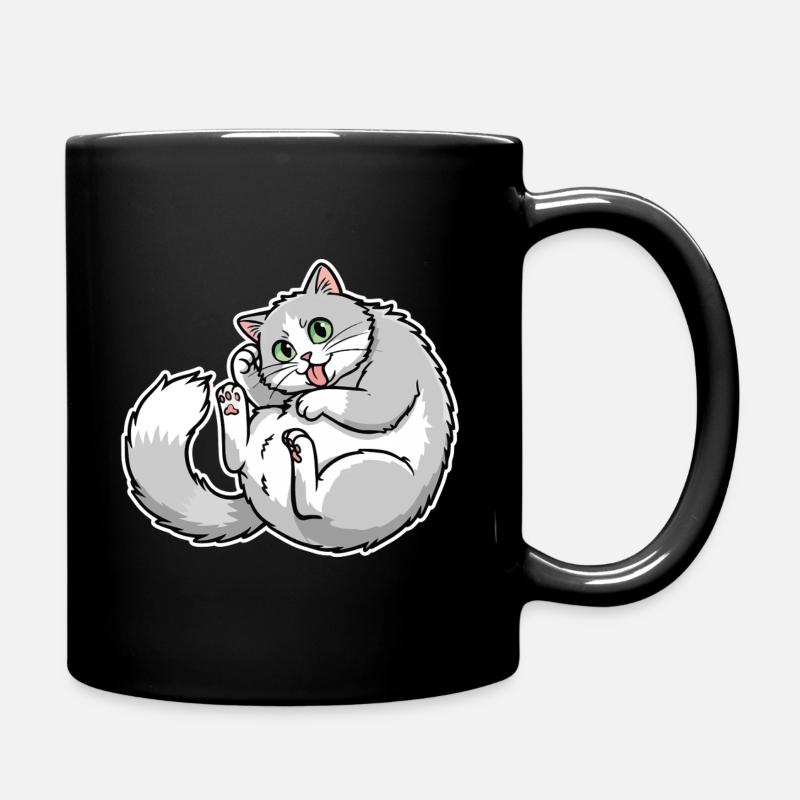 Grey and White Cat Funny Tongue Out Cute - Full Colour Mug - black