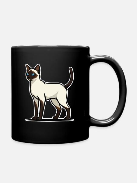 Chat Siamois Élégant Yeux Bleus Portrait Retro - Mug uni - noir