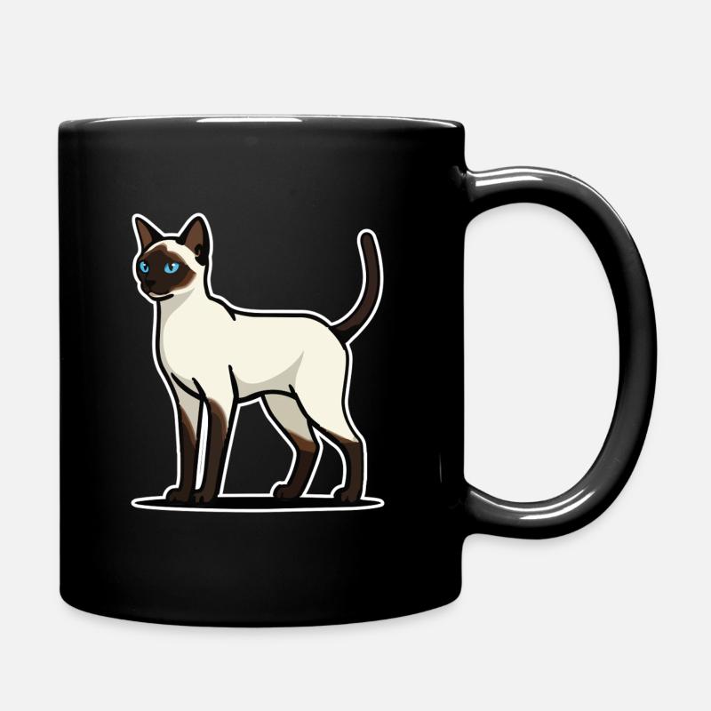Elegant Siamese Cat Blue Eyes Retro Portrait - Full Colour Mug - black