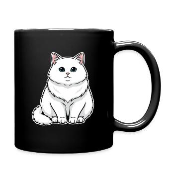 White Cat Fluffy Blue Eyes Majestic Portrait - Full Colour Mug - black - Right