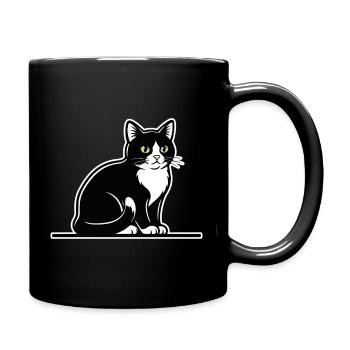 Tuxedo Cat Black and White Portrait Elegant Seated - Full Colour Mug - black - Right