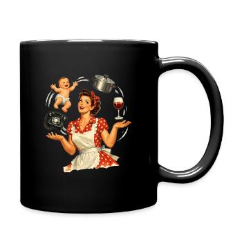 Retro Pin-Up Mom – Multitasking Illustration - Full Colour Mug - black - Right