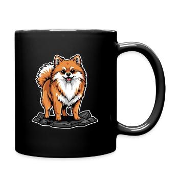 Pomeranian Miniature Spitz Dog on Cute Rock - Full Colour Mug - black - Right