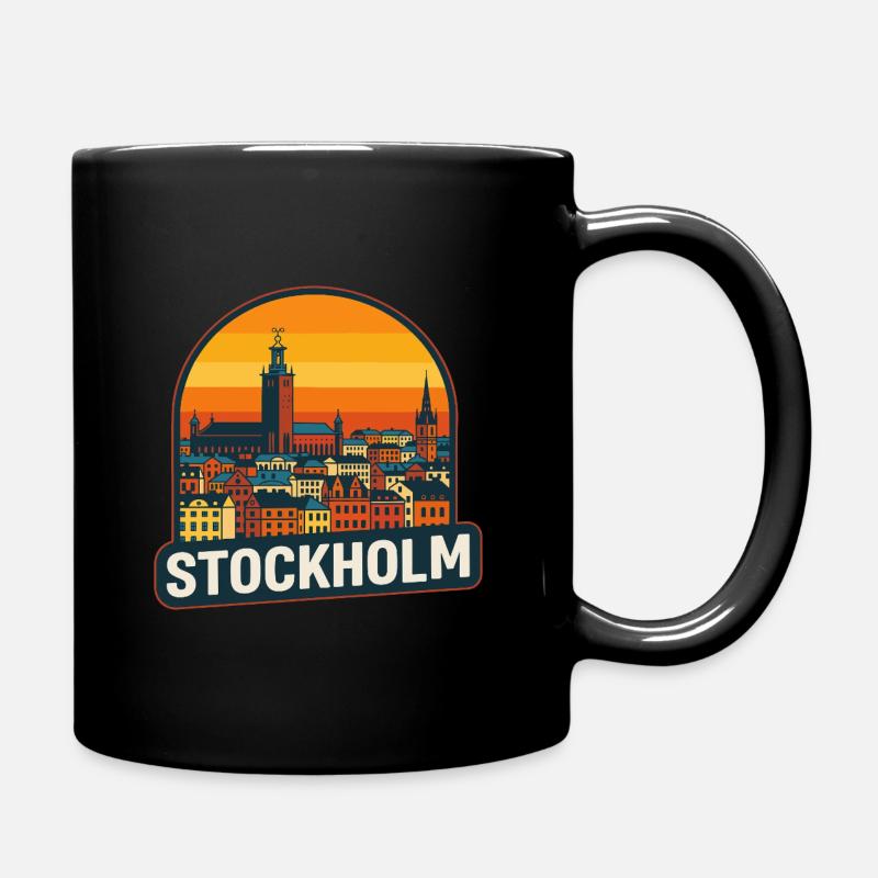 Stockholm Suède Retro Sunset Skyline Design - Mug uni - noir