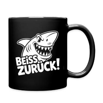 Beiß Zurück Hai Cartoon - Tasse einfarbig - Schwarz - Rechts
