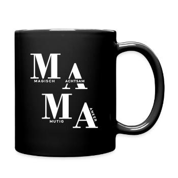 Gestaffeltes MAMA Design in Weiß für dunkle Mode - Tasse einfarbig - Schwarz - Rechts
