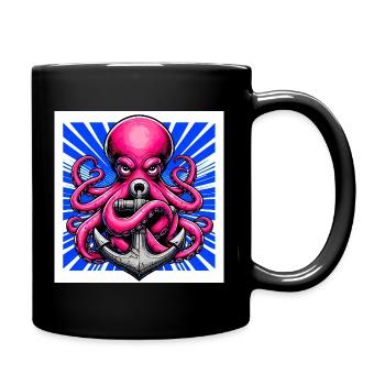 Octopus embraces an Anchor - Full Colour Mug - black - Right