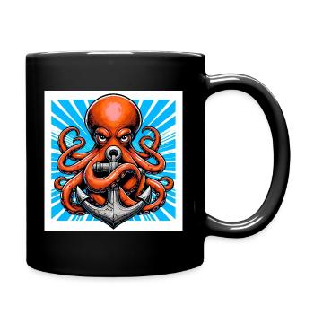 Octopus embraces an Anchor - Full Colour Mug - black - Right