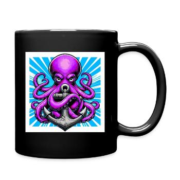 Octopus embraces an Anchor - Full Colour Mug - black - Right