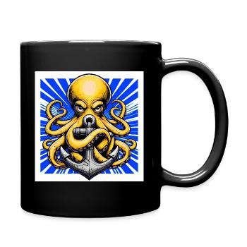Octopus embraces an Anchor - Full Colour Mug - black - Right