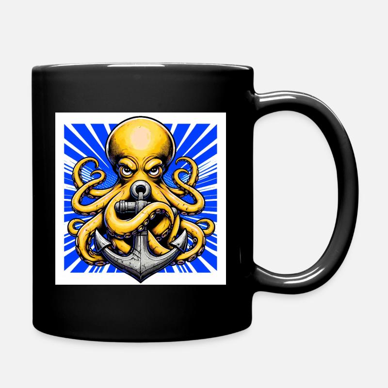 Octopus embraces an Anchor - Full Colour Mug - black
