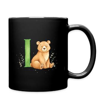 Aquarell Bär mit Buchstabe I - Tasse einfarbig - Schwarz - Rechts