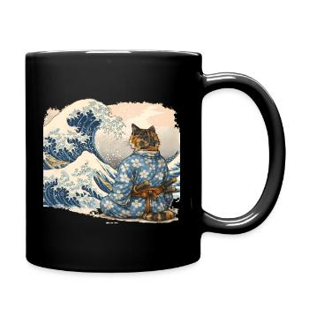 Samurai Cat Wave japanischer Ukiyo-e-Stil - Tasse einfarbig - Schwarz - Rechts