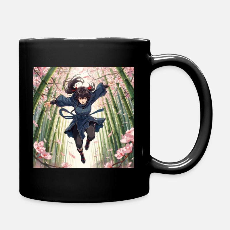 Bamboo heroine in the cherry blossom path - Full Colour Mug - black