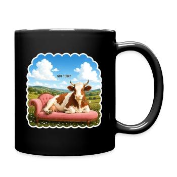 Not Today – Relaxed Cow on Sofa - Full Colour Mug - black - Right