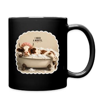 I Need a Minute – Tired Cow in Bathtub - Full Colour Mug - black - Right