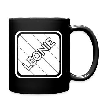 Leonie Schriftzug auf diagonalen Streifen - Tasse einfarbig - Schwarz - Rechts