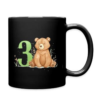 Kleiner Bär mit Zahl Drei - Tasse einfarbig - Schwarz - Rechts