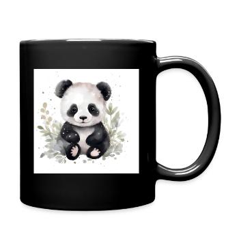 Panda Kuschelfreund im Aquarell - Tasse einfarbig - Schwarz - Rechts