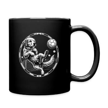 Golden Retriever Welpe Fußballstar Retro Haustierkunst - Tasse einfarbig - Schwarz - Rechts