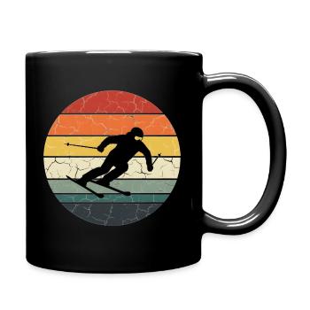 Skieur silhouette coucher soleil fissuré - Mug uni - noir - Droite