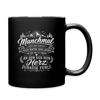 Herz Zuhause Bergmotiv - Tasse einfarbig - Schwarz - Rechts