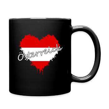Österreich Herz mit Flaggen-Splatter - Tasse einfarbig - Schwarz - Rechts