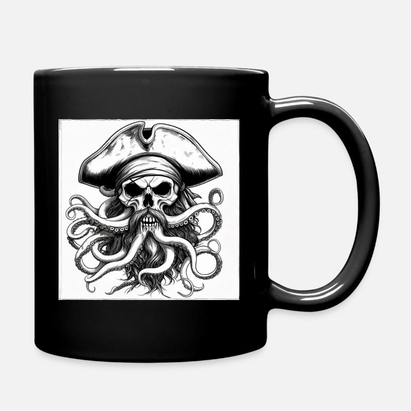 Pirate skull and octopus ink - Full Colour Mug - black