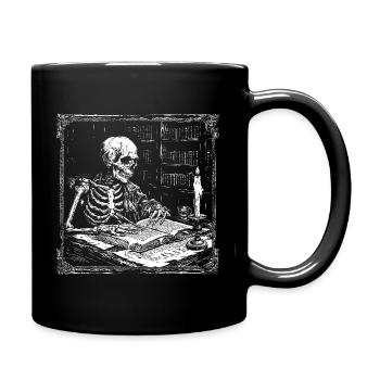 Skeleton at the reading table bookworm bookworm - Full Colour Mug - black - Right