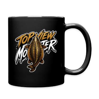 Draufsicht Karpfen – Angeldesign mit goldenem Spiegel - Tasse einfarbig - Schwarz - Rechts