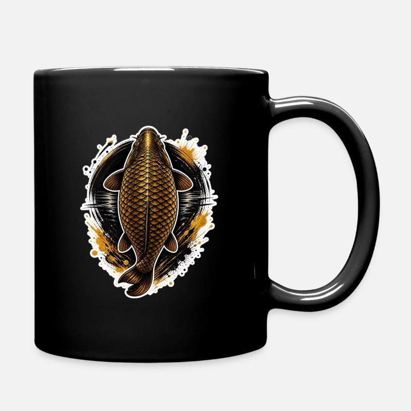 Golden Carp Top View Premium Fishing Design - Full Colour Mug - black