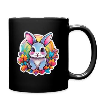 Lapin pastel Arc-en-Ciel floral - Mug uni - noir - Droite