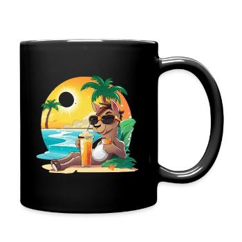 Strandlama mit Sonnenbrille - Tasse einfarbig - Schwarz - Rechts