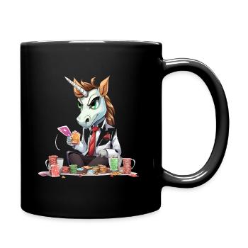 Unicorn Poker im Anzug - Tasse einfarbig - Schwarz - Rechts