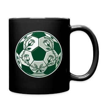Ballon de football vert avec des vrilles rosées - Mug uni - noir - Droite