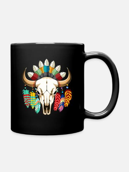 Buffalo Skull Native American Art - Full Colour Mug - black