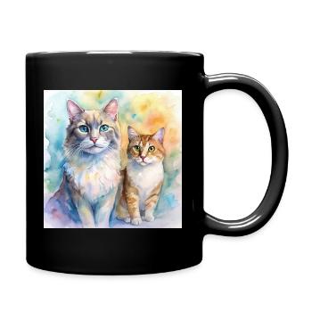 Watercolor Duo Cats Portrait - Full Colour Mug - black - Right