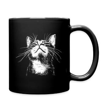 Lustige Katze Gesicht - Tasse einfarbig - Schwarz - Rechts