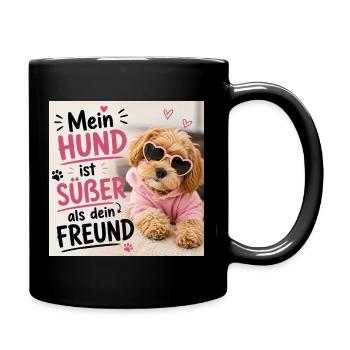 Mein Hund ist süßer als dein Freund - Tasse einfarbig - Schwarz - Rechts