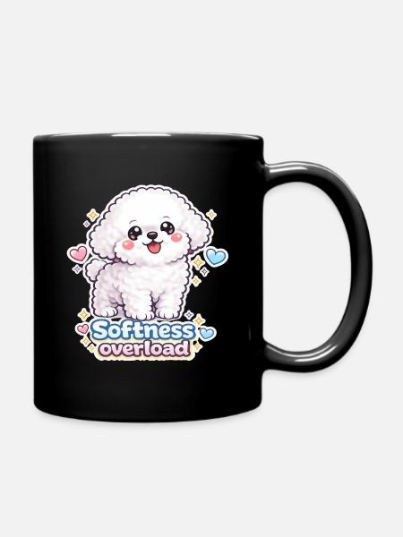 Softness Overload - Cute Bichon Dog Design - Full Colour Mug - black
