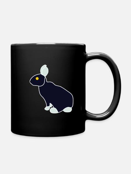 Minimalist Blue Black Rabbit - Full Colour Mug - black