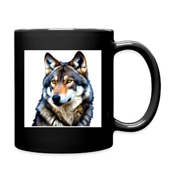 Porträt eines Wolfes mit gelben Augen - Tasse einfarbig - Schwarz - Rechts