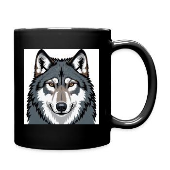 Wolf Illustrative Portrait - Full Colour Mug - black - Right